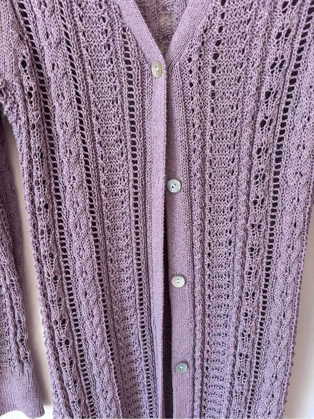 Sundance Augusta Lavender Longline Openwork Button-Front Cardigan duster - Picture 2 of 4